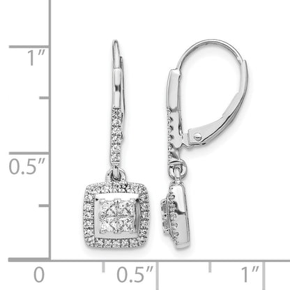14k White Gold Real Diamond Cluster Leverback Earrings