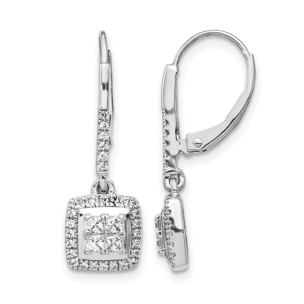 14k White Gold Real Diamond Cluster Leverback Earrings
