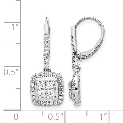 14k White Gold Real Diamond Cluster Leverback Earrings