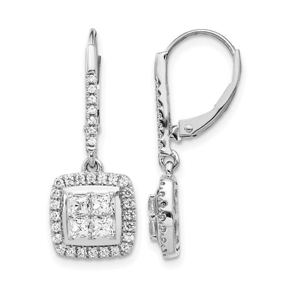 14k White Gold Real Diamond Cluster Leverback Earrings