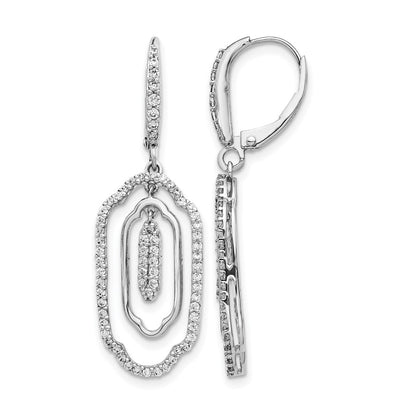 14k White Gold Real Diamond Leverback Earrings