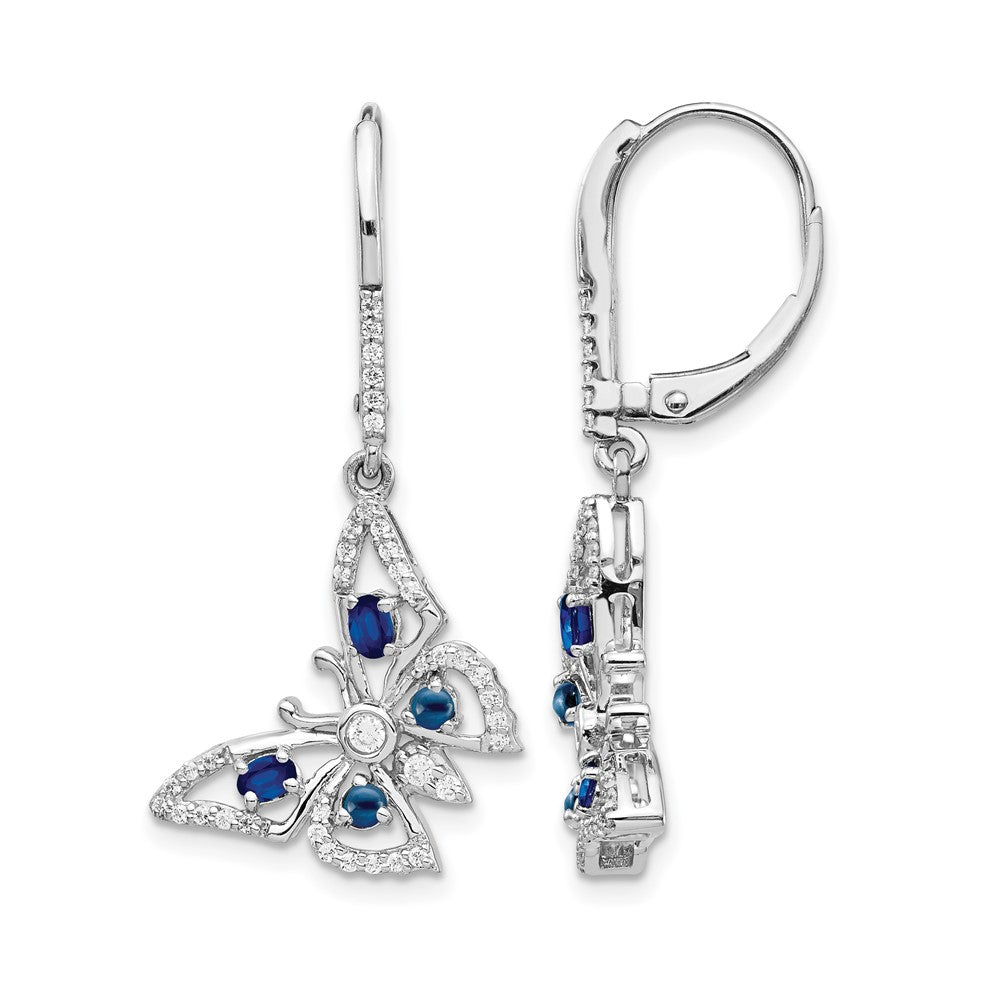 14k White Gold Real Diamond/Sapphire Butterfly Leverback Earrings