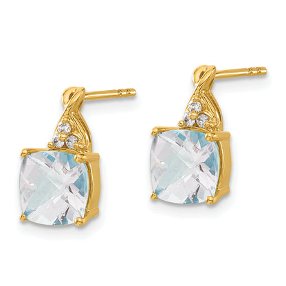 10K Yellow Gold Checkerboard Aquamarine And Diamond Earrings