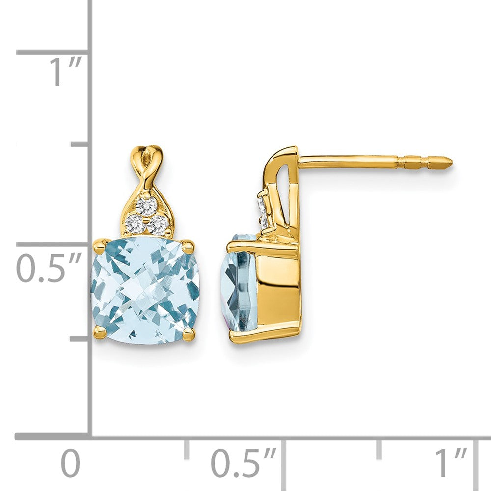 14k Yellow Gold Checkerboard Aquamarine and Real Diamond Earrings