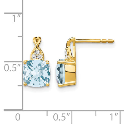 14k Yellow Gold Checkerboard Aquamarine and Real Diamond Earrings
