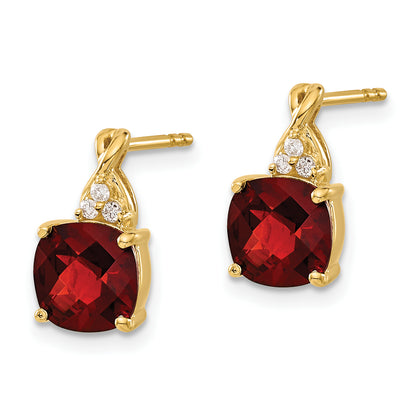 10K Yellow Gold Checkerboard Garnet And Diamond Earrings