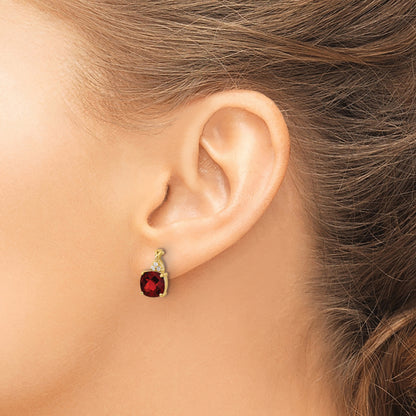10K Yellow Gold Checkerboard Garnet And Diamond Earrings