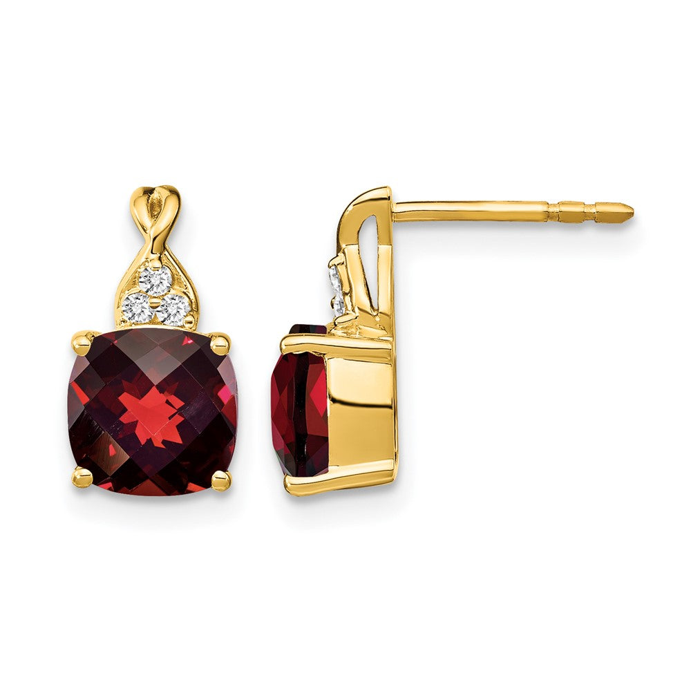 14k Yellow Gold Checkerboard Garnet and Real Diamond Earrings