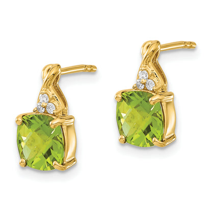 10K Yellow Gold Checkerboard Peridot And Diamond Earrings