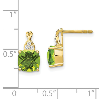 10K Yellow Gold Checkerboard Peridot And Diamond Earrings