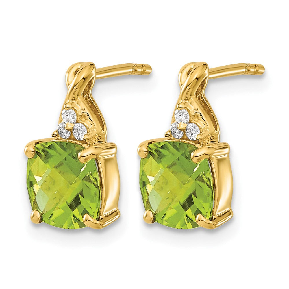 14k Yellow Gold Checkerboard Peridot and Real Diamond Earrings