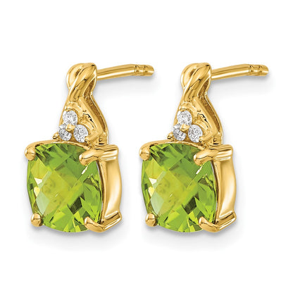 14k Yellow Gold Checkerboard Peridot and Real Diamond Earrings