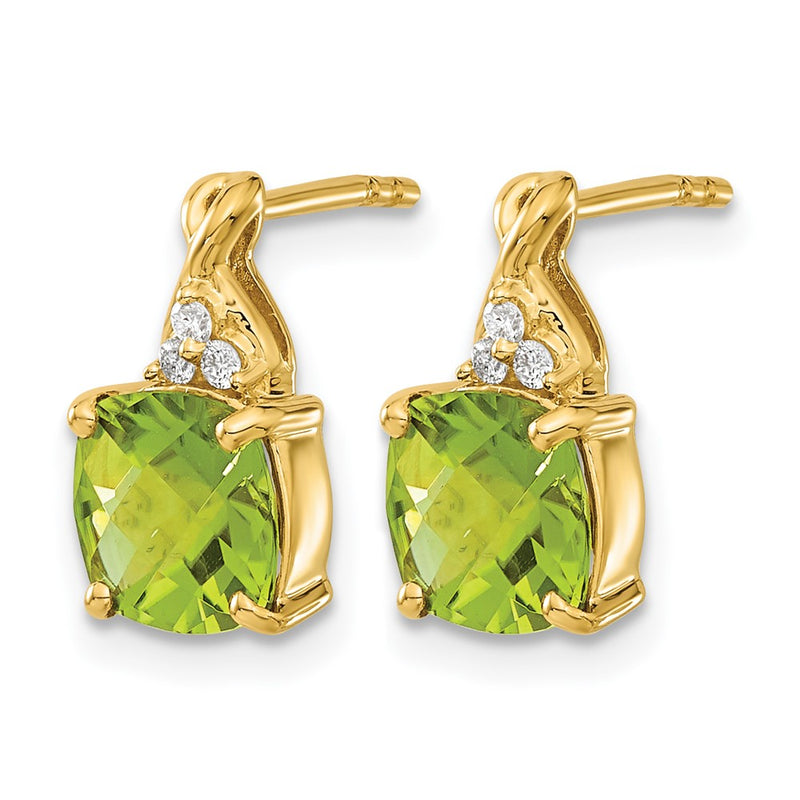 14k Yellow Gold Checkerboard Peridot and Real Diamond Earrings