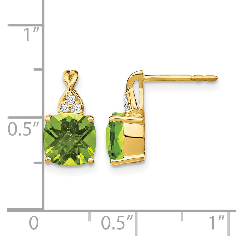 14k Yellow Gold Checkerboard Peridot and Real Diamond Earrings