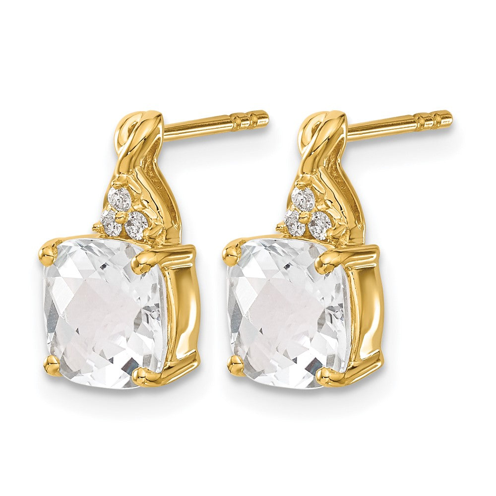 14k Yellow Gold Checkerboard White Topaz and Real Diamond Earrings