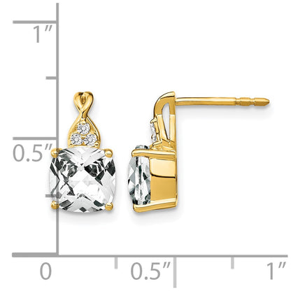 14k Yellow Gold Checkerboard White Topaz and Real Diamond Earrings