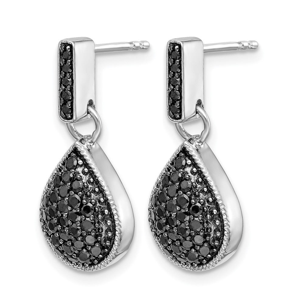 14k White Gold Real Diamond Black Teardrop Dangle Post Earrings
