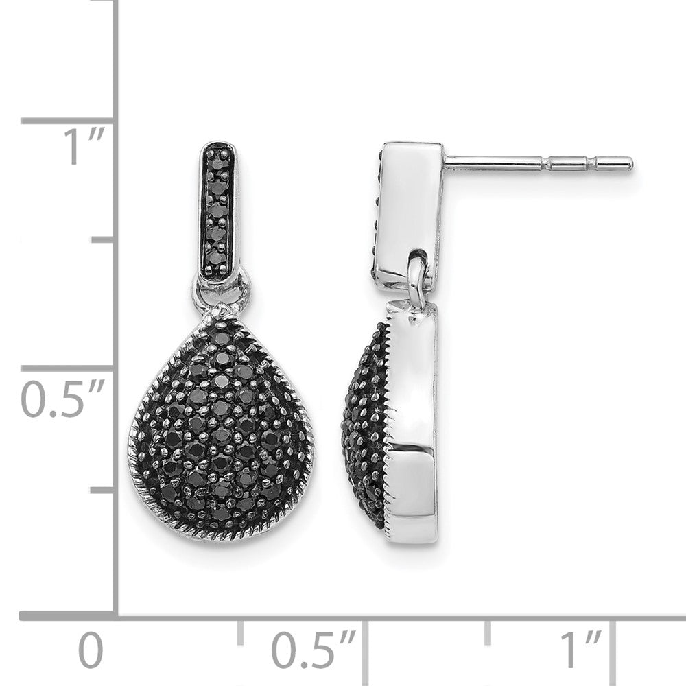 14k White Gold Real Diamond Black Teardrop Dangle Post Earrings