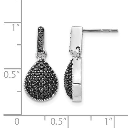 14k White Gold Real Diamond Black Teardrop Dangle Post Earrings