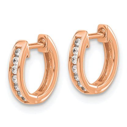 10K Rose Gold Polished Diamond Hinged Hoop Earrings