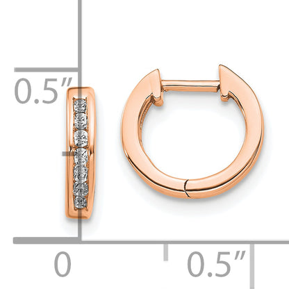 10K Rose Gold Polished Diamond Hinged Hoop Earrings