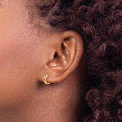 10K Yellow Gold Polished Diamond Hinged Hoop Earrings