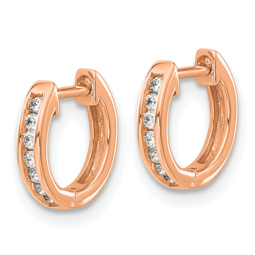 14k Rose Gold 1/8 Ct. Lab Grown Diamond VS/SI+ G+ Hinged Hoop Earrings