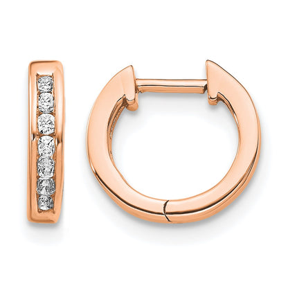 14k Rose Gold Polished Real Diamond Hinged Hoop Earrings