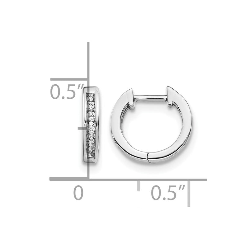 14k White Gold Real Diamond Hinged Hoop Earrings