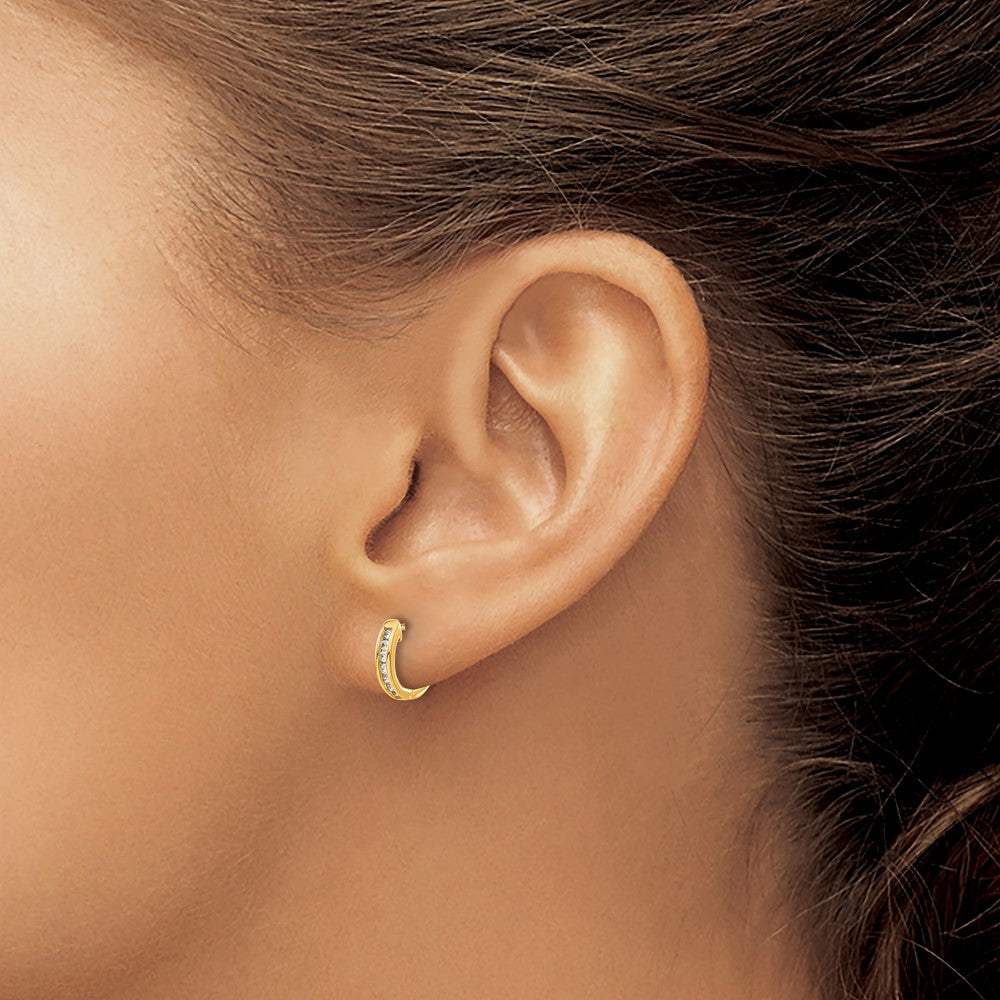 14k Yellow Gold Polished Real Diamond Hinged Hoop Earrings