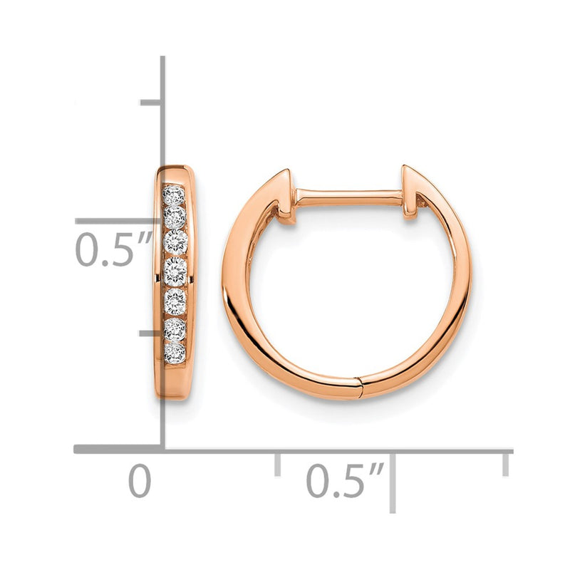 10K Rose Gold Polished Diamond Hinged Hoop Earrings