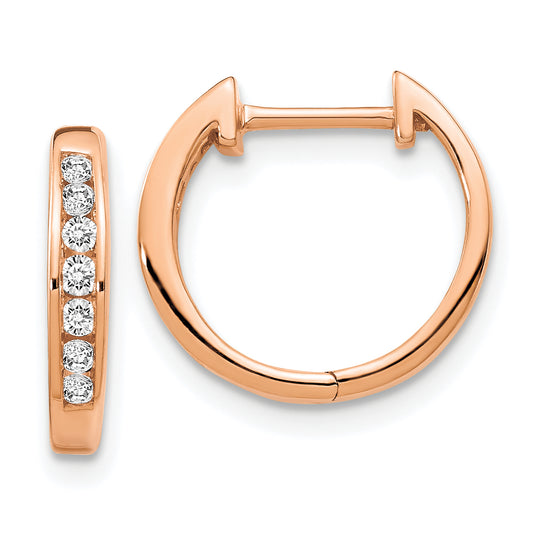 10K Rose Gold Polished Diamond Hinged Hoop Earrings