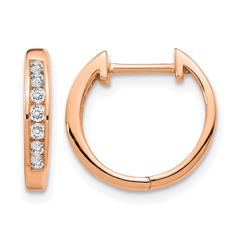 10K Rose Gold Polished Diamond Hinged Hoop Earrings