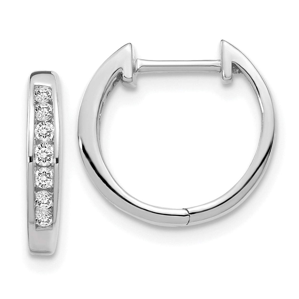 10K White Gold Diamond Hinged Hoop Earrings