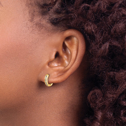 10K Yellow Gold Polished Diamond Hinged Hoop Earrings