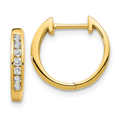 10K Yellow Gold Polished Diamond Hinged Hoop Earrings