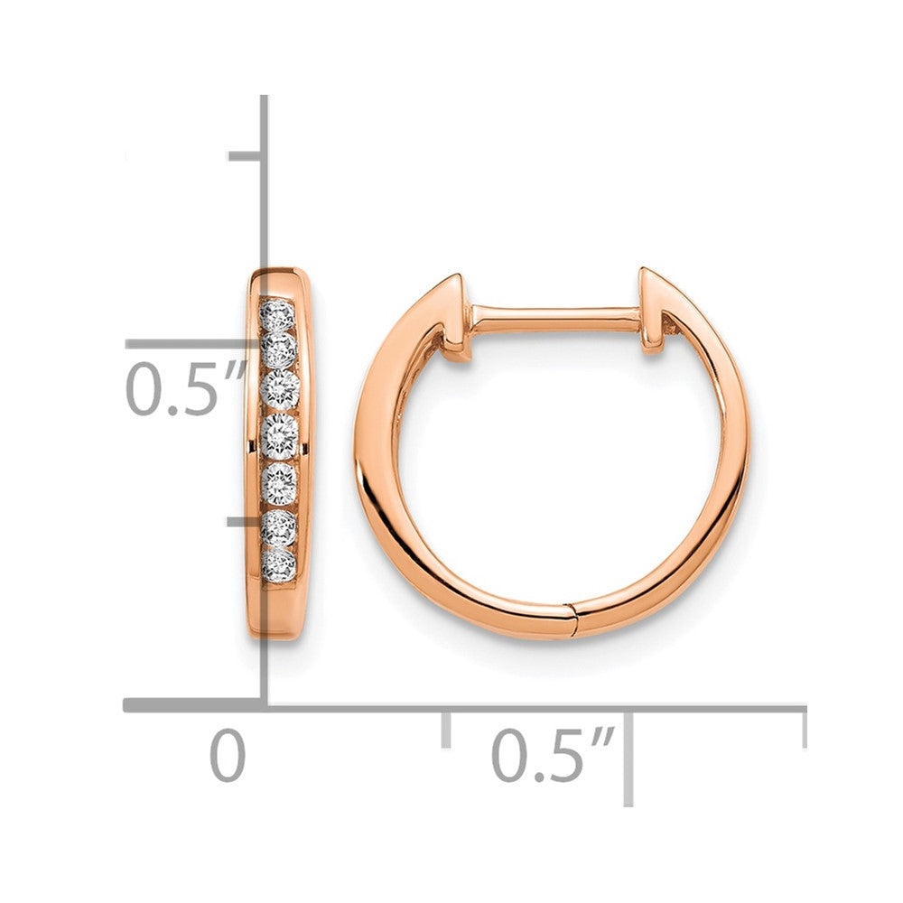 14k Rose Gold Polished Real Diamond Hinged Hoop Earrings