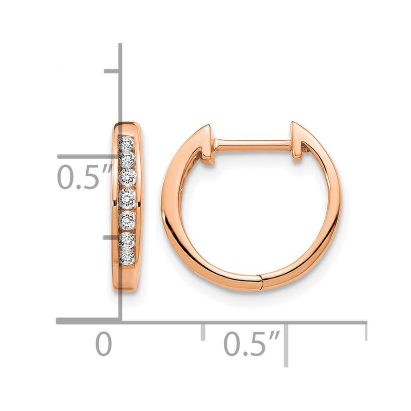 14k Rose Gold Polished Real Diamond Hinged Hoop Earrings