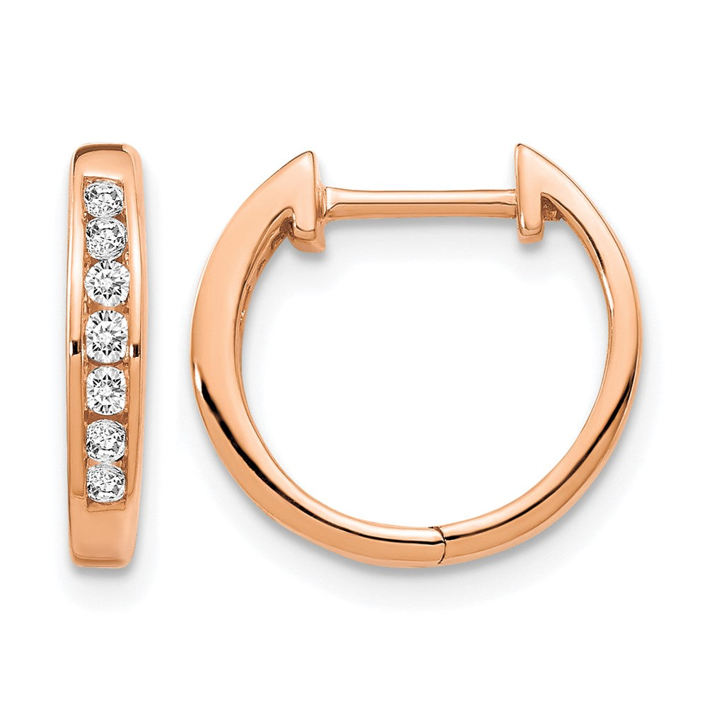 14k Rose Gold Polished Real Diamond Hinged Hoop Earrings