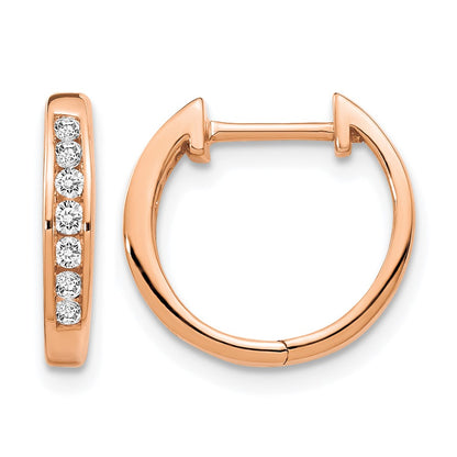 14k Rose Gold Polished Real Diamond Hinged Hoop Earrings