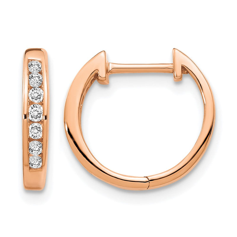 14k Rose Gold Polished Real Diamond Hinged Hoop Earrings