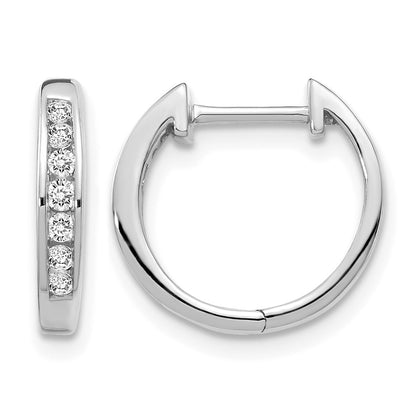 14k White Gold Real Diamond Hinged Hoop Earrings