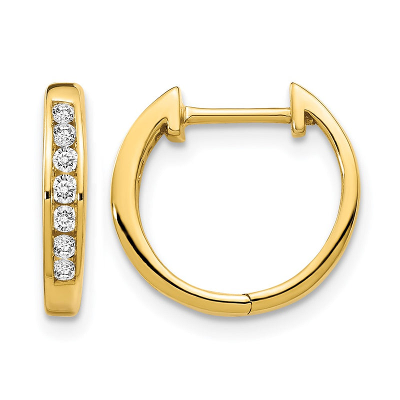 14k Yellow Gold Polished Real Diamond Hinged Hoop Earrings