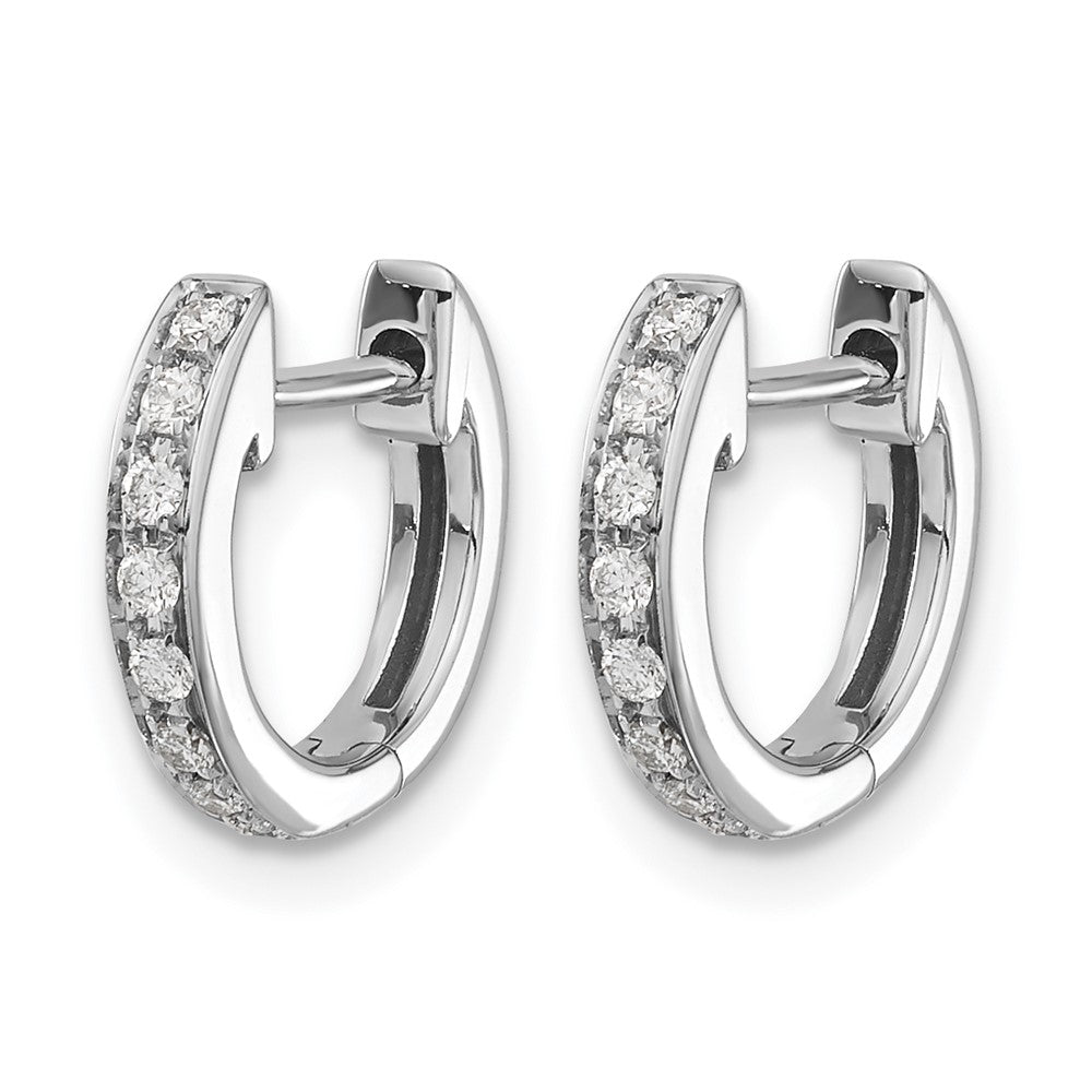 14k White Gold Real Diamond Hinged Hoop Earrings