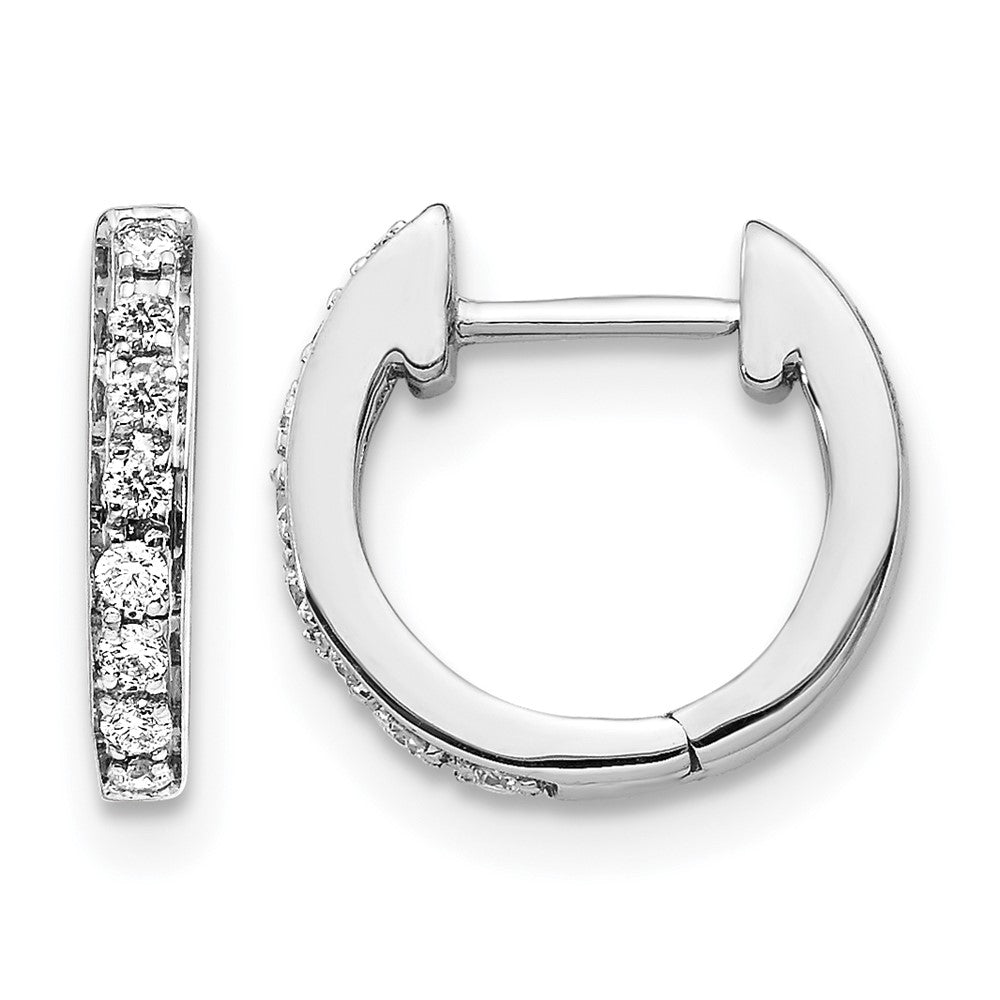 14k White Gold Real Diamond Hinged Hoop Earrings