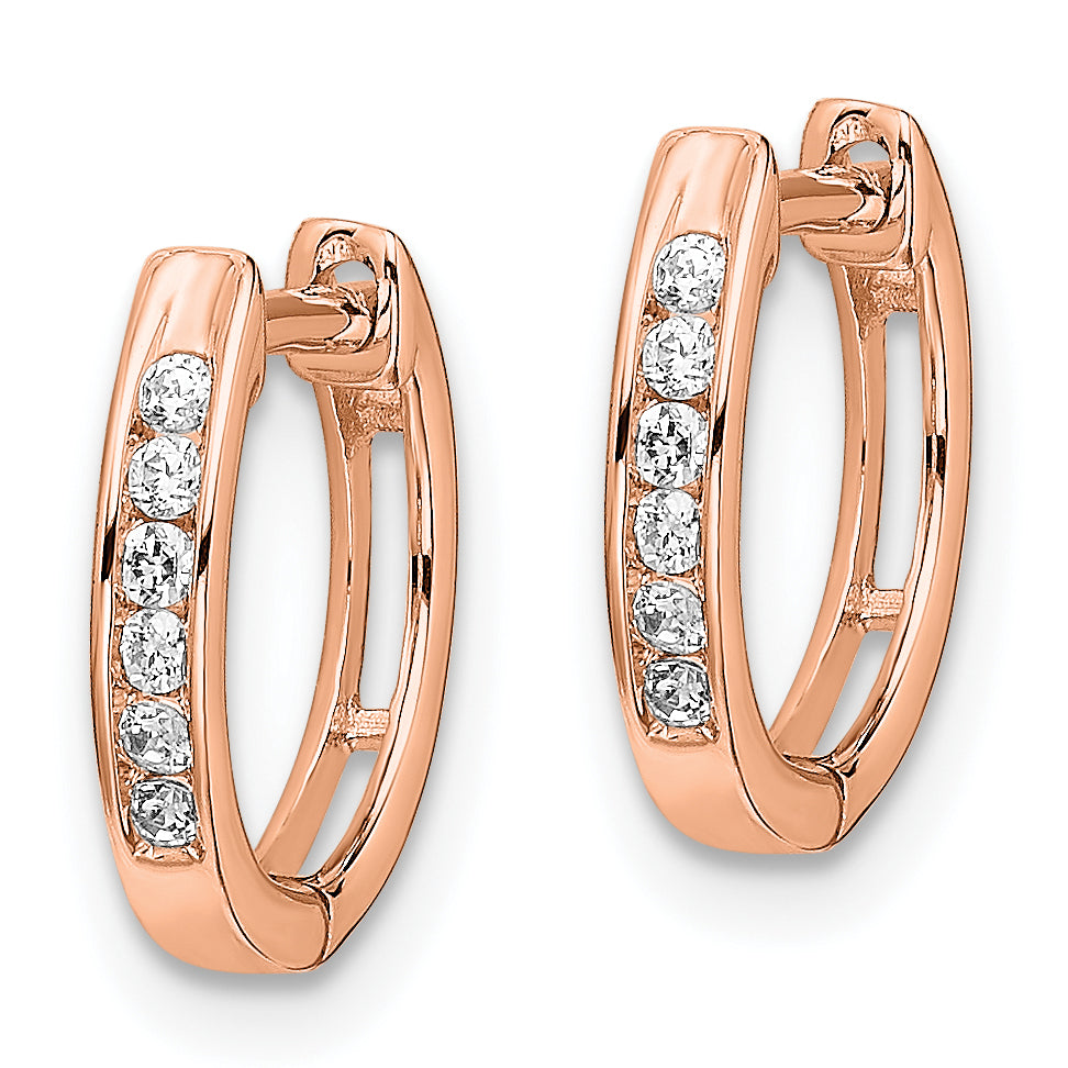 10K Rose Gold Polished Diamond Hinged Hoop Earrings