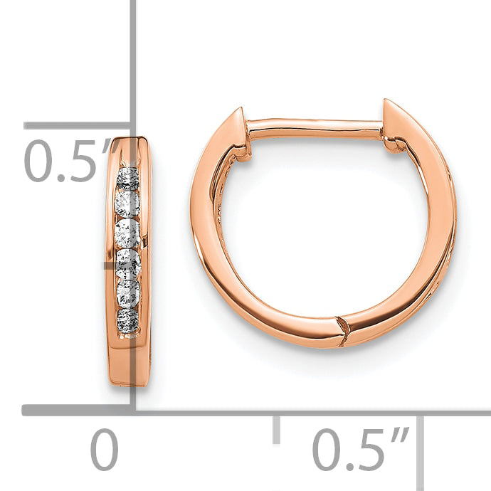 10K Rose Gold Polished Diamond Hinged Hoop Earrings