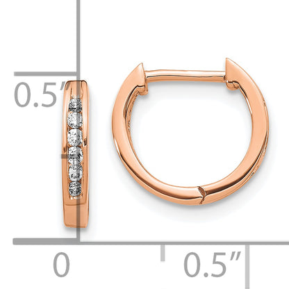 10K Rose Gold Polished Diamond Hinged Hoop Earrings