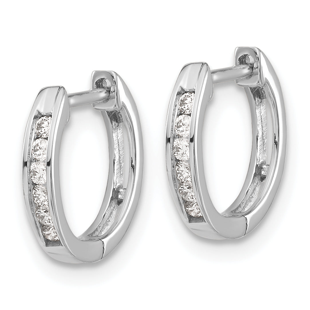 10K White Gold Polished Diamond Hinged Hoop Earrings