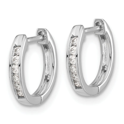 10K White Gold Polished Diamond Hinged Hoop Earrings